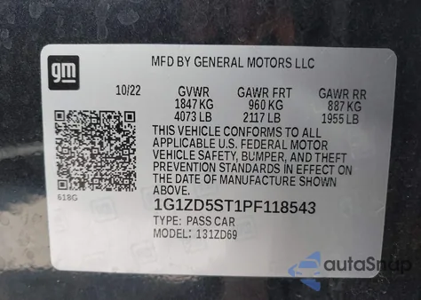 2023 Chevrolet Malibu Fwd 1Lt from USA, damaged, VIN 1G1ZD5ST1PF118543